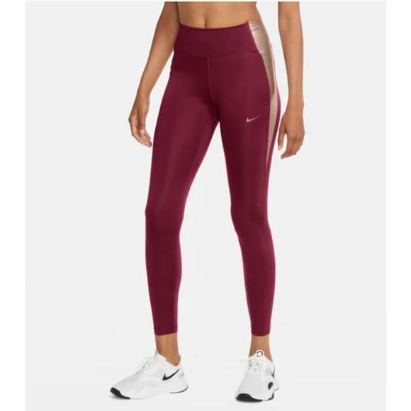 Nike Women’s Essential Color Block Leggings Maroon Pink XS EUC - Picture 1 of 10